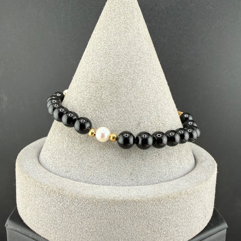 Vintage 14kt Gold Onyx Pearl Bracelet 7.5”